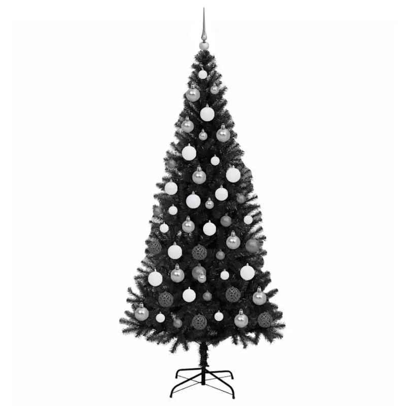 Kalėdų eglutė su 300 LED s stovu Juoda 180 cm PVC