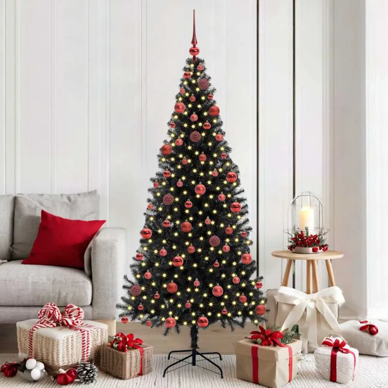 Kalėdų eglutė su 300 LED s stovu Juoda 180 cm PVC