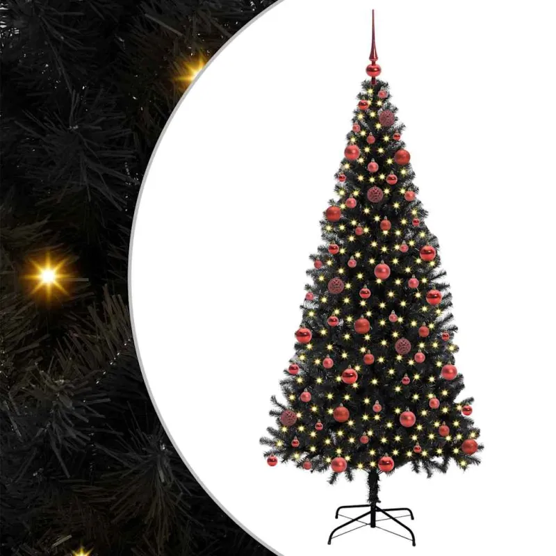 Kalėdų eglutė su 300 LED s stovu Juoda 180 cm PVC