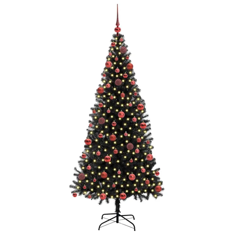 Kalėdų eglutė su 300 LED s stovu Juoda 180 cm PVC