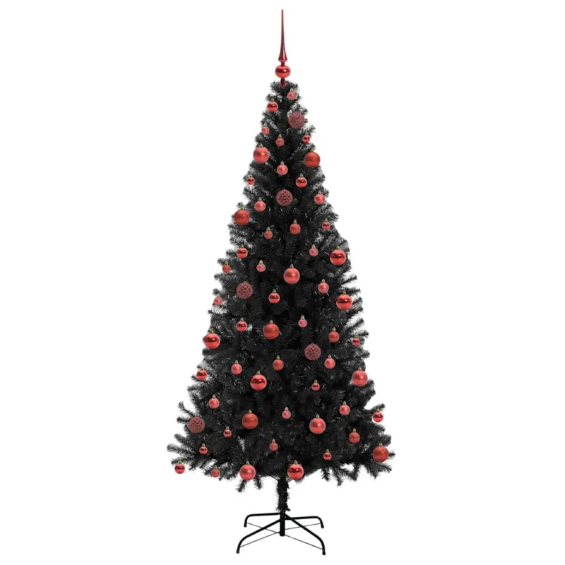 Kalėdų eglutė su 300 LED s stovu Juoda 180 cm PVC