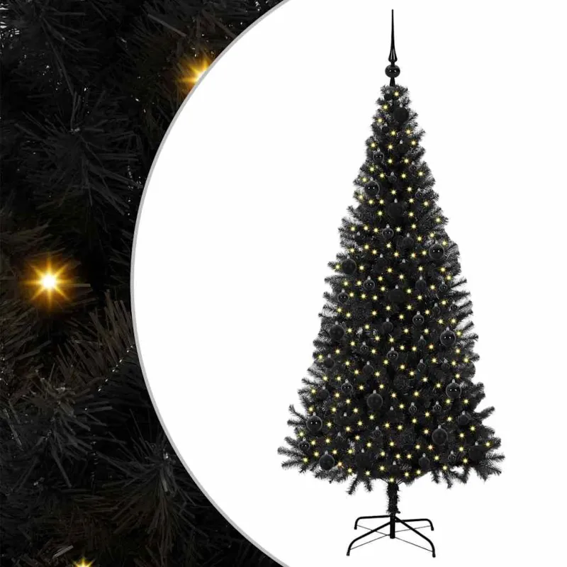 Kalėdų eglutė su 300 LED s stovu Juoda 180 cm PVC