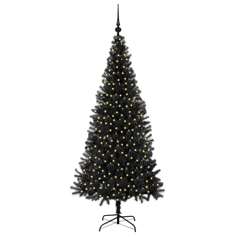 Kalėdų eglutė su 300 LED s stovu Juoda 180 cm PVC