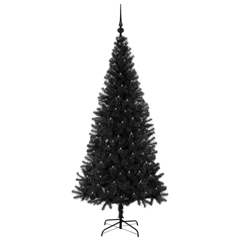 Kalėdų eglutė su 300 LED s stovu Juoda 180 cm PVC