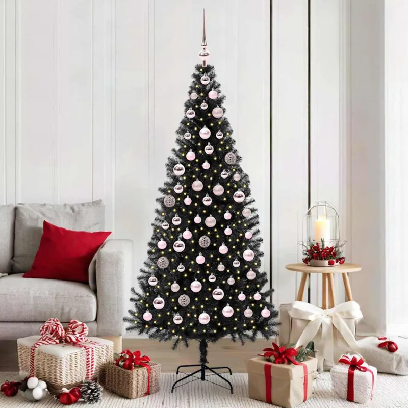 Kalėdų eglutė su 300 LED s stovu Juoda 180 cm PVC
