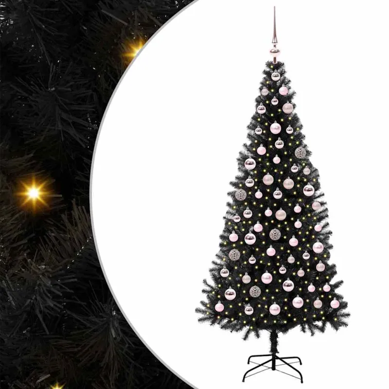 Kalėdų eglutė su 300 LED s stovu Juoda 180 cm PVC