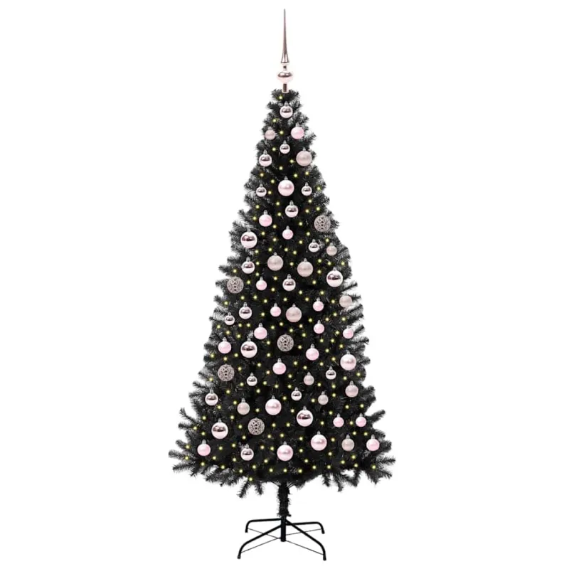 Kalėdų eglutė su 300 LED s stovu Juoda 180 cm PVC