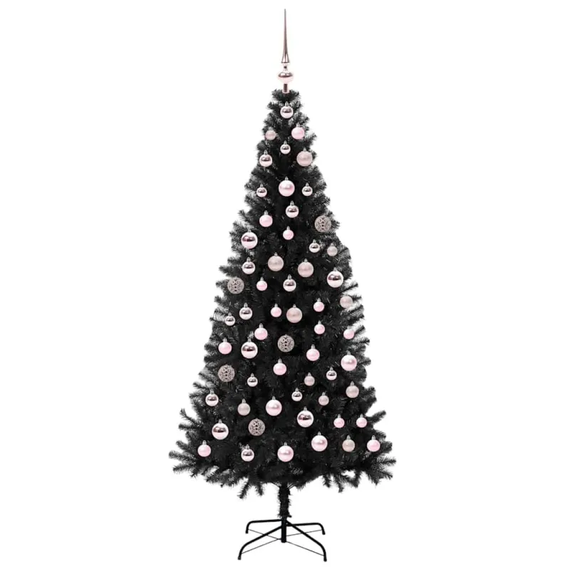 Kalėdų eglutė su 300 LED s stovu Juoda 180 cm PVC