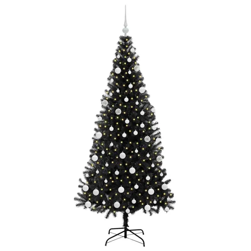 Kalėdų eglutė su 300 LED s stovu Juoda 180 cm PVC