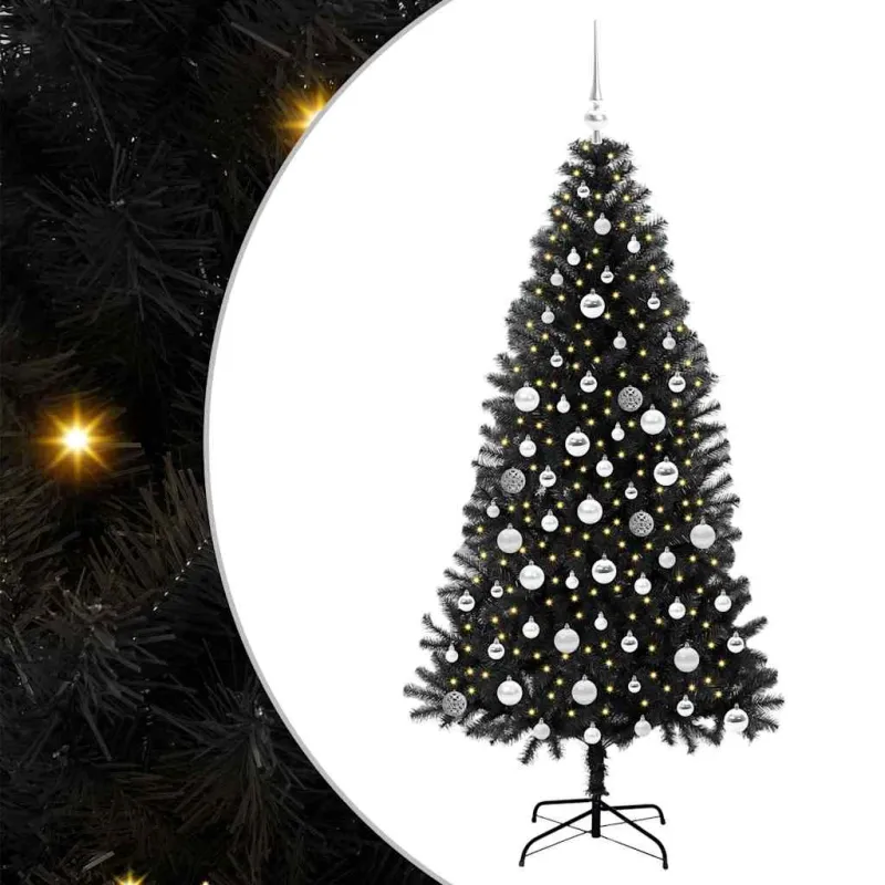 Kalėdų eglutė su 300 LED s stovu Juoda 180 cm PVC