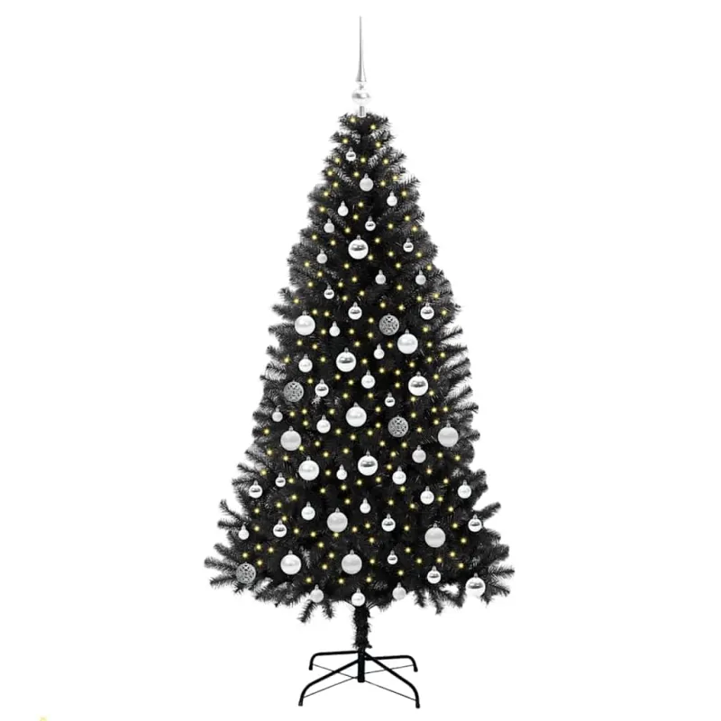 Kalėdų eglutė su 300 LED s stovu Juoda 180 cm PVC