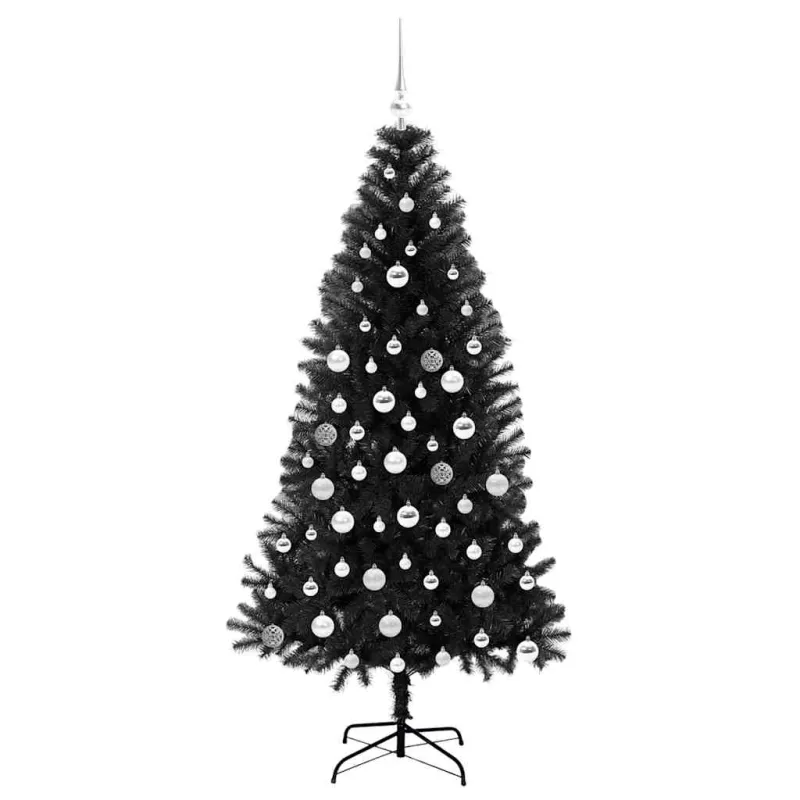 Kalėdų eglutė su 300 LED s stovu Juoda 180 cm PVC