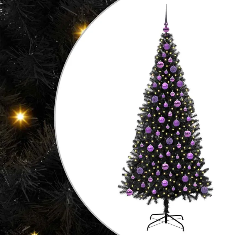 Kalėdų eglutė su 300 LED s stovu Juoda 180 cm PVC