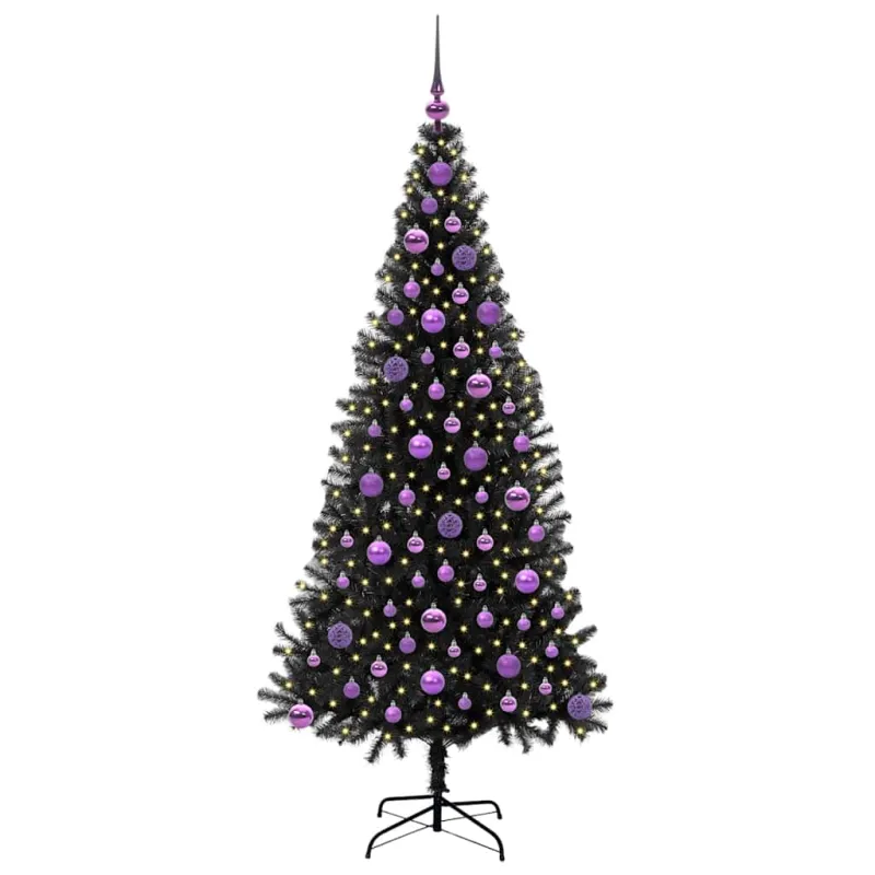 Kalėdų eglutė su 300 LED s stovu Juoda 180 cm PVC