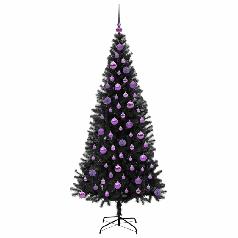 Kalėdų eglutė su 300 LED s stovu Juoda 180 cm PVC