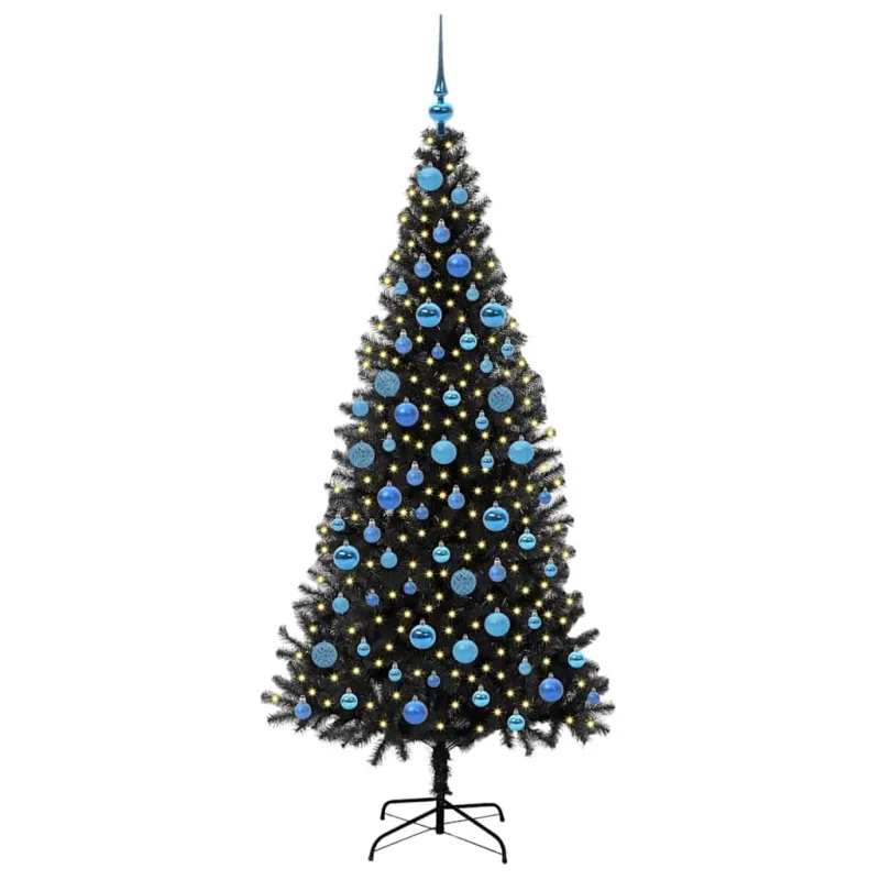 Kalėdų eglutė su 300 LED s stovu Juoda 180 cm PVC