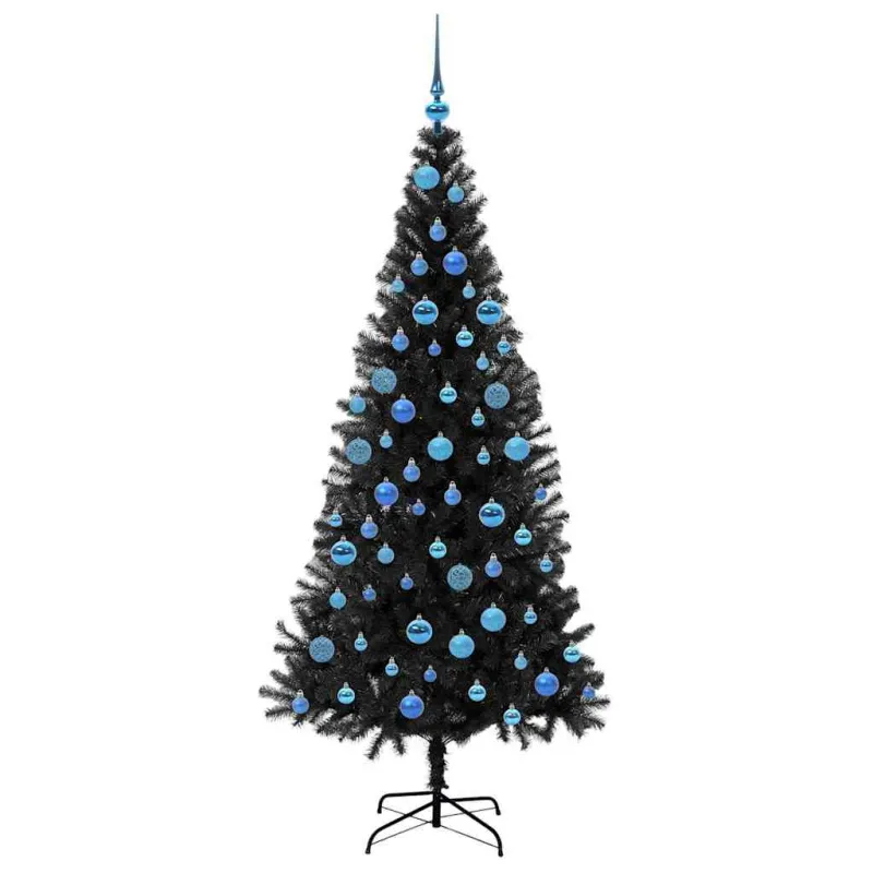 Kalėdų eglutė su 300 LED s stovu Juoda 180 cm PVC