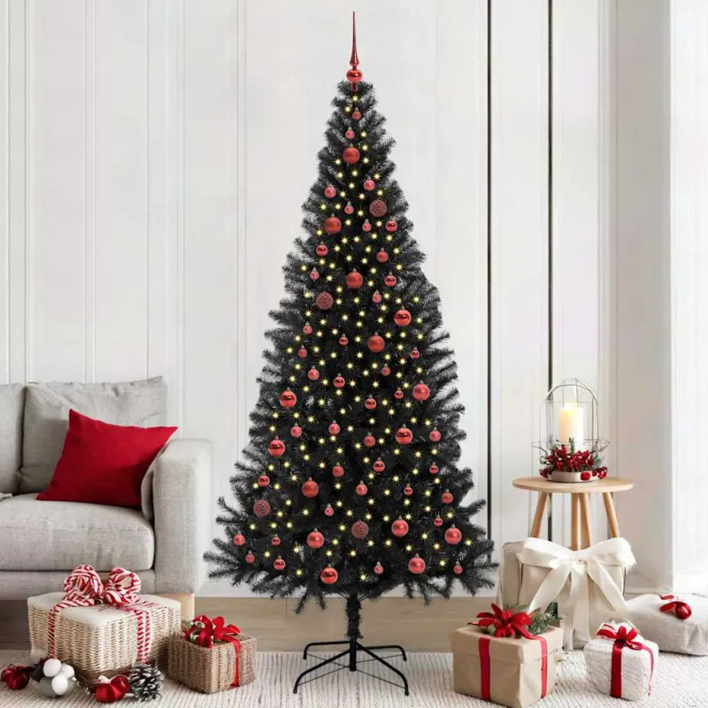 Kalėdų eglutė su 300 LED s stovu Juoda 210 cm PVC