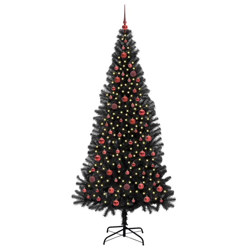 Kalėdų eglutė su 300 LED s stovu Juoda 210 cm PVC