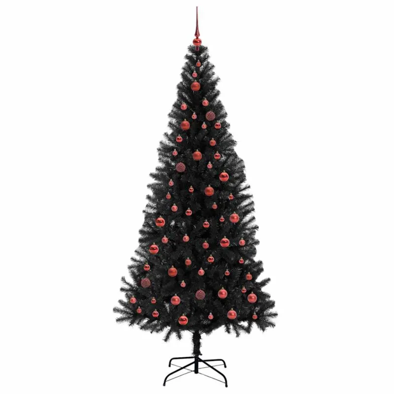 Kalėdų eglutė su 300 LED s stovu Juoda 210 cm PVC
