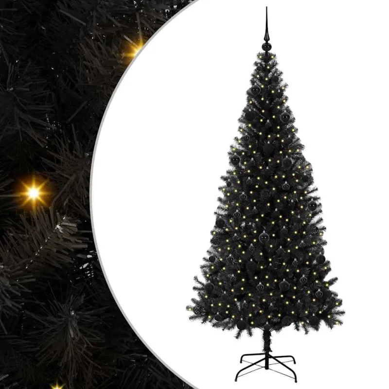 Kalėdų eglutė su 300 LED s stovu Juoda 210 cm PVC