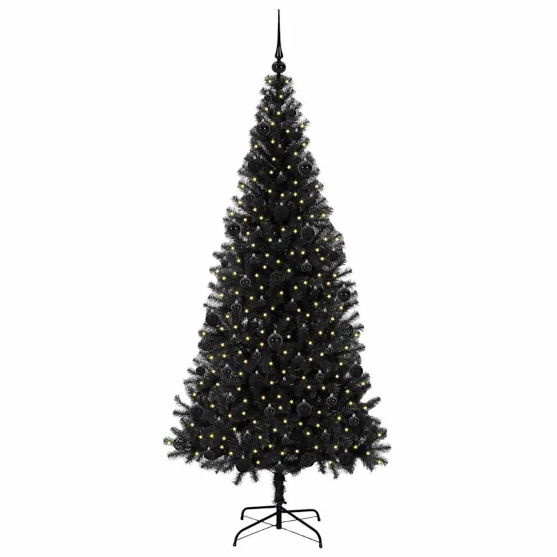 Kalėdų eglutė su 300 LED s stovu Juoda 210 cm PVC