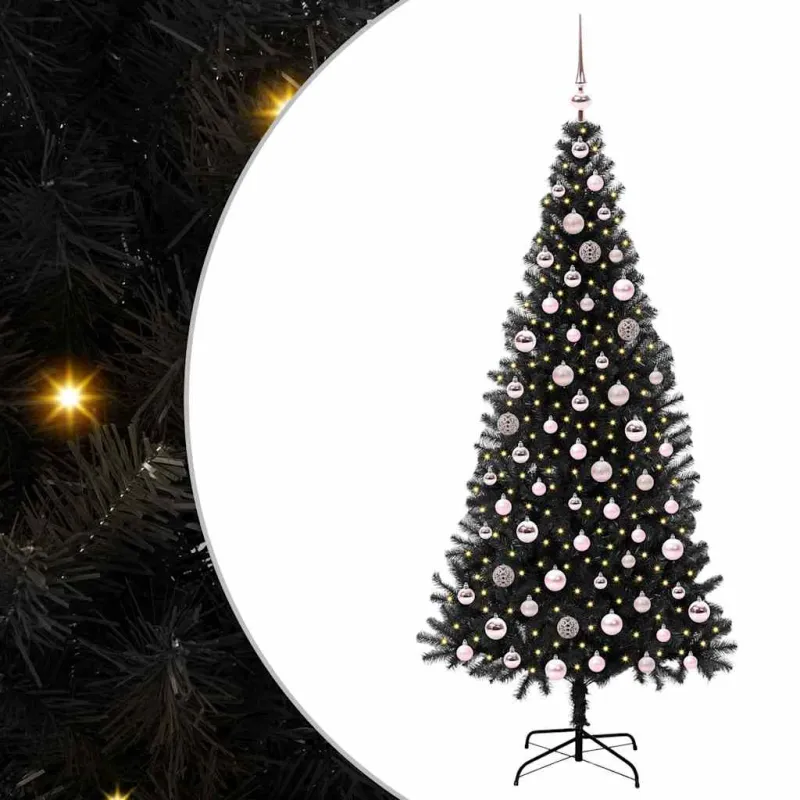 Kalėdų eglutė su 300 LED s stovu Juoda 210 cm PVC