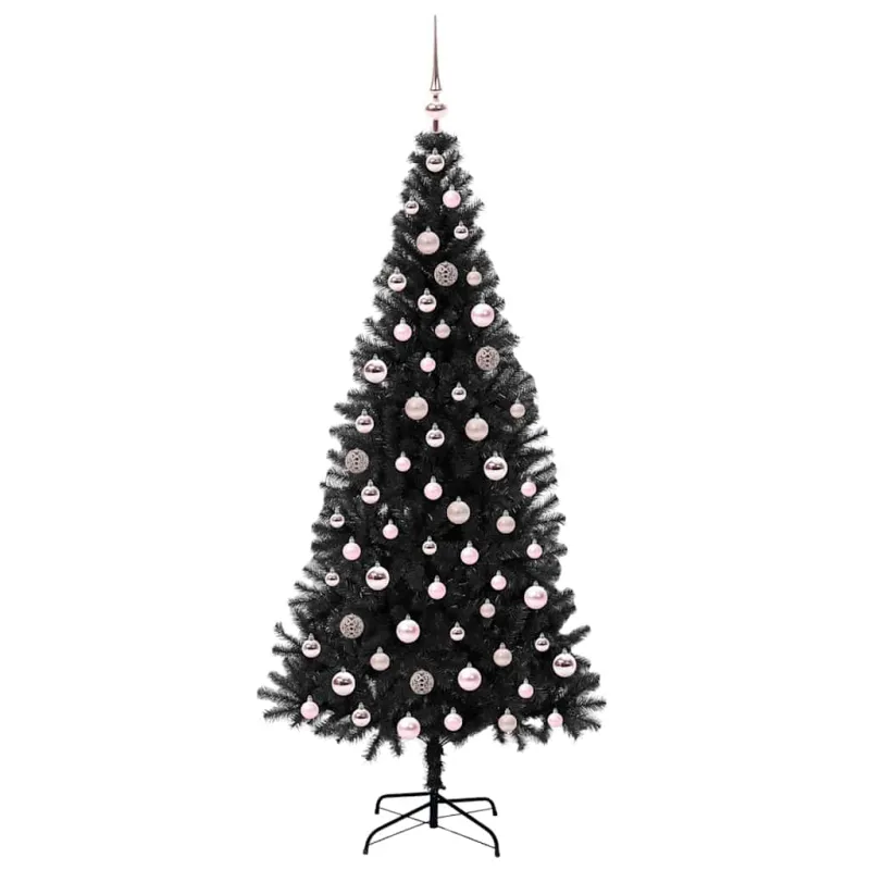 Kalėdų eglutė su 300 LED s stovu Juoda 210 cm PVC