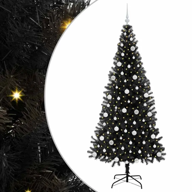 Kalėdų eglutė su 300 LED s stovu Juoda 210 cm PVC