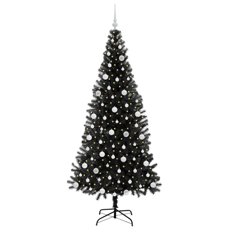 Kalėdų eglutė su 300 LED s stovu Juoda 210 cm PVC