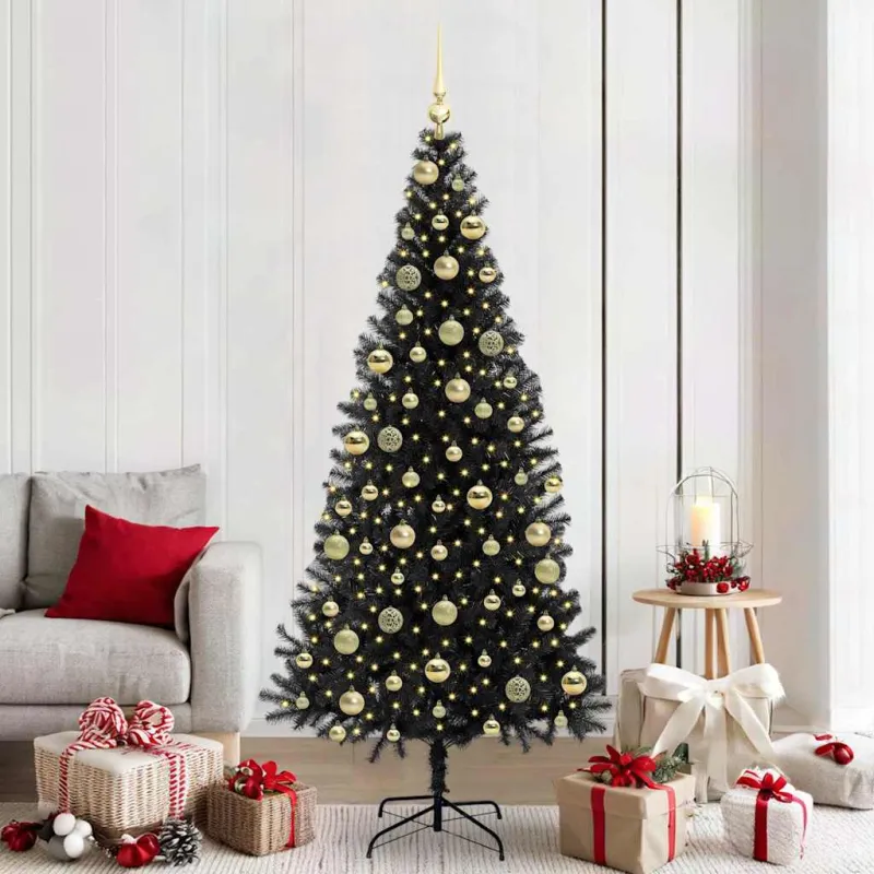 Kalėdų eglutė su 300 LED s stovu Juoda 210 cm PVC
