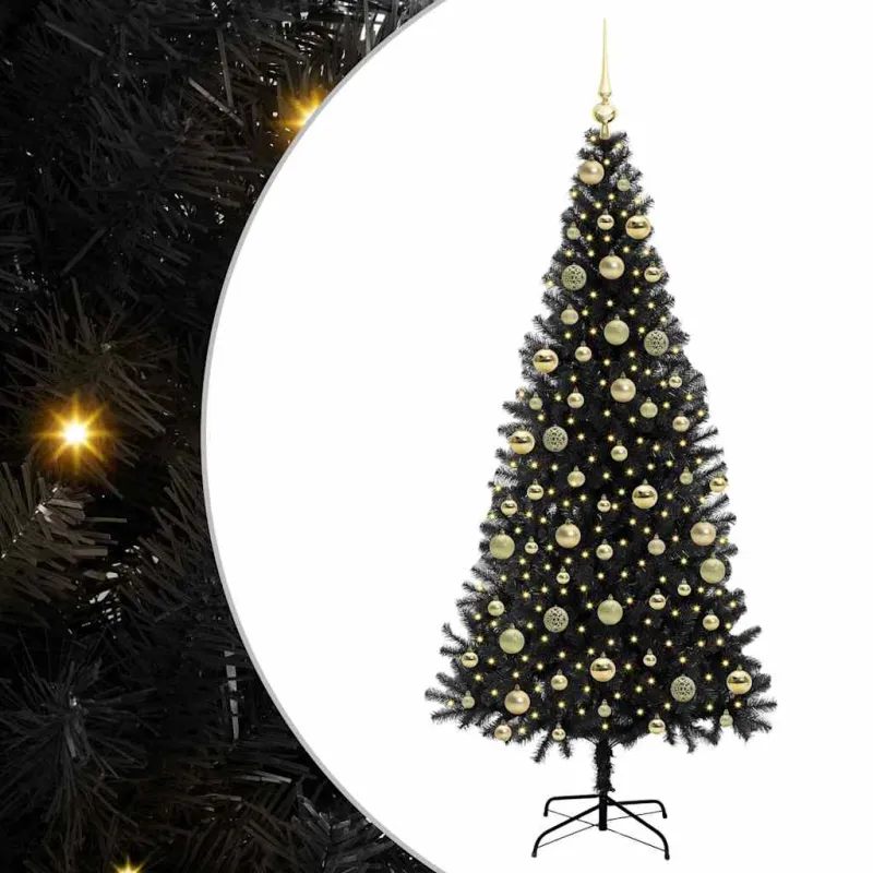 Kalėdų eglutė su 300 LED s stovu Juoda 210 cm PVC