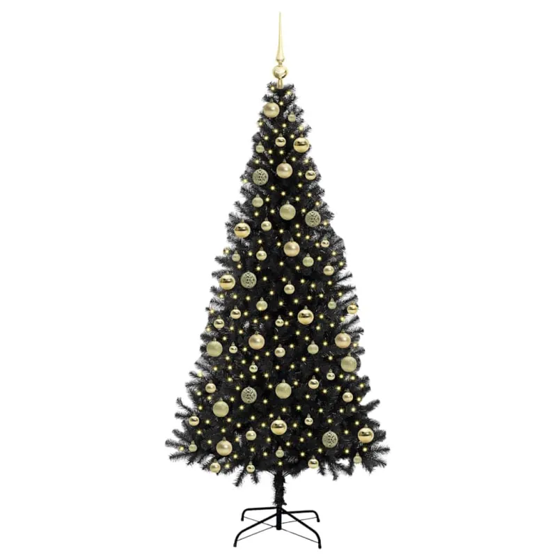 Kalėdų eglutė su 300 LED s stovu Juoda 210 cm PVC