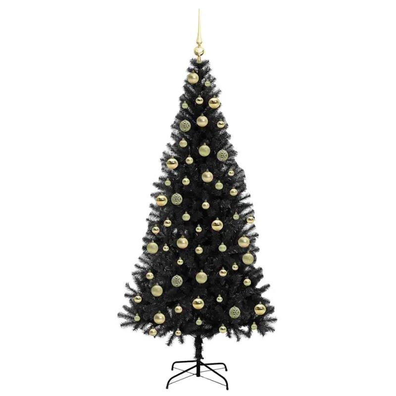 Kalėdų eglutė su 300 LED s stovu Juoda 210 cm PVC