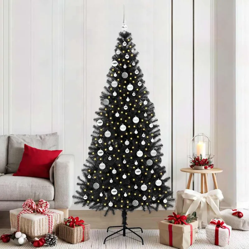 Kalėdų eglutė su 300 LED s stovu Juoda 210 cm PVC