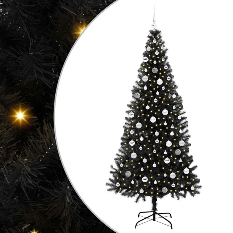 Kalėdų eglutė su 300 LED s stovu Juoda 210 cm PVC