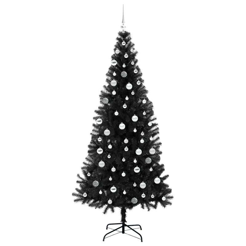 Kalėdų eglutė su 300 LED s stovu Juoda 210 cm PVC