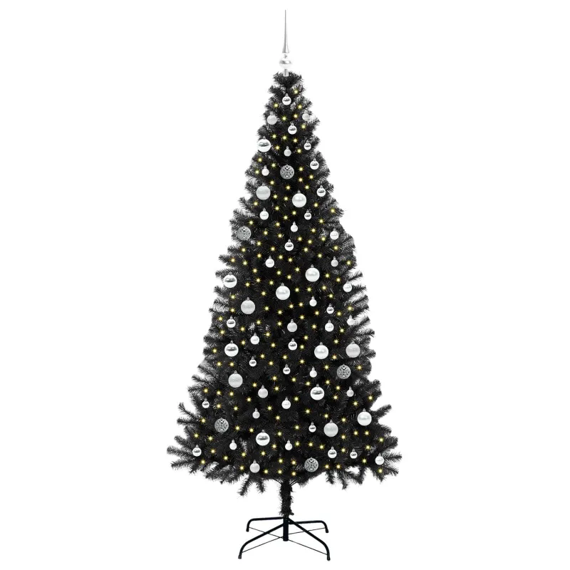 Kalėdų eglutė su 300 LED s stovu Juoda 210 cm PVC