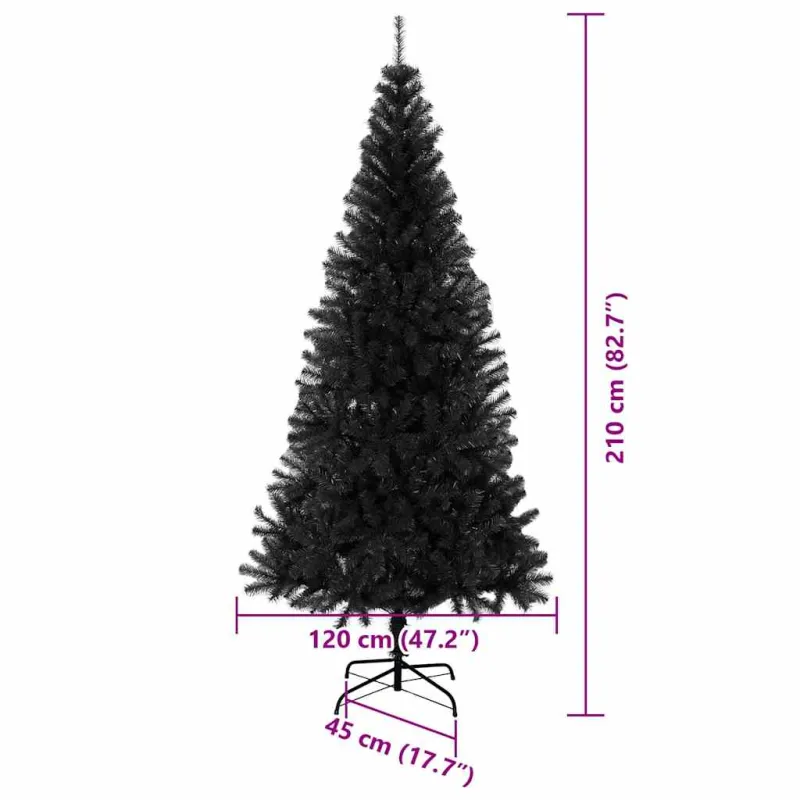 Kalėdų eglutė su 300 LED s stovu Juoda 210 cm PVC