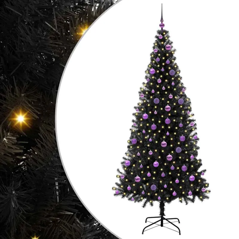 Kalėdų eglutė su 300 LED s stovu Juoda 210 cm PVC