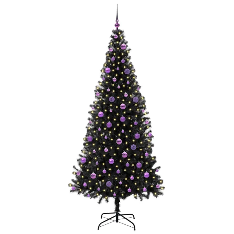 Kalėdų eglutė su 300 LED s stovu Juoda 210 cm PVC