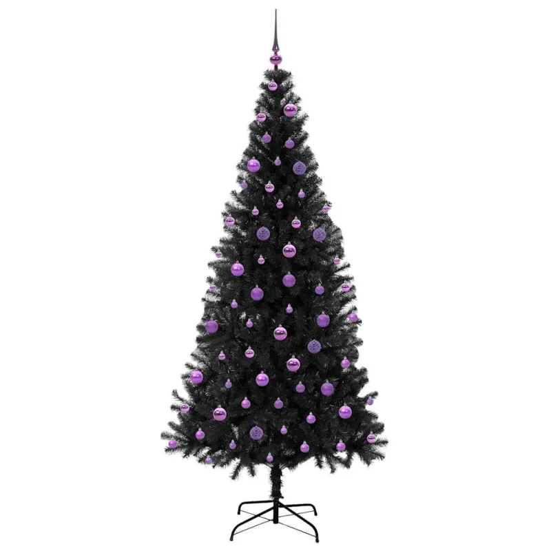 Kalėdų eglutė su 300 LED s stovu Juoda 210 cm PVC