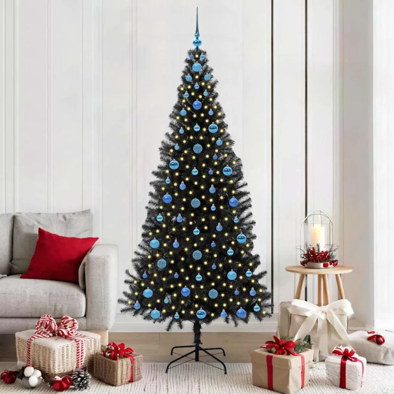 Kalėdų eglutė su 300 LED s stovu Juoda 210 cm PVC
