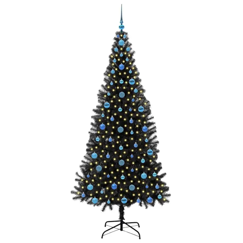 Kalėdų eglutė su 300 LED s stovu Juoda 210 cm PVC