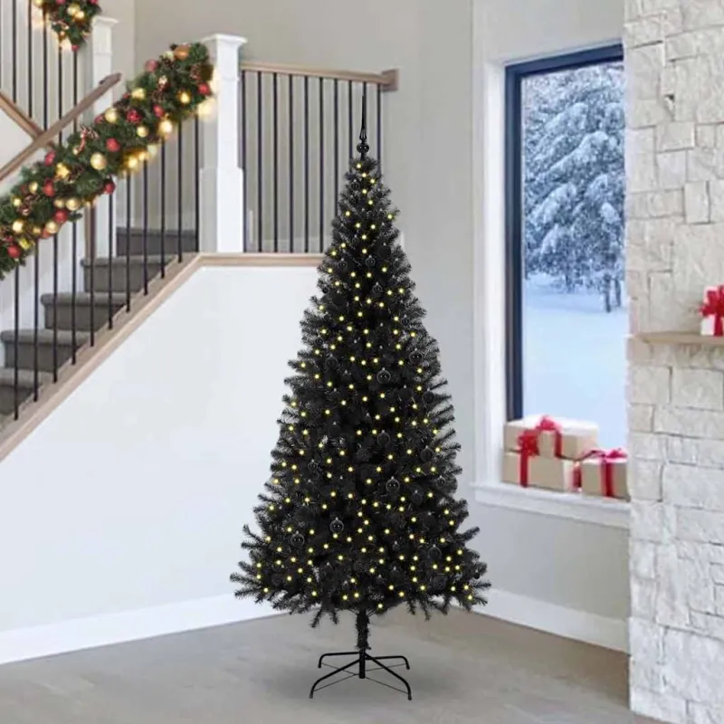 Kalėdų eglutė su 300 LED s stovu Juoda 240 cm PVC