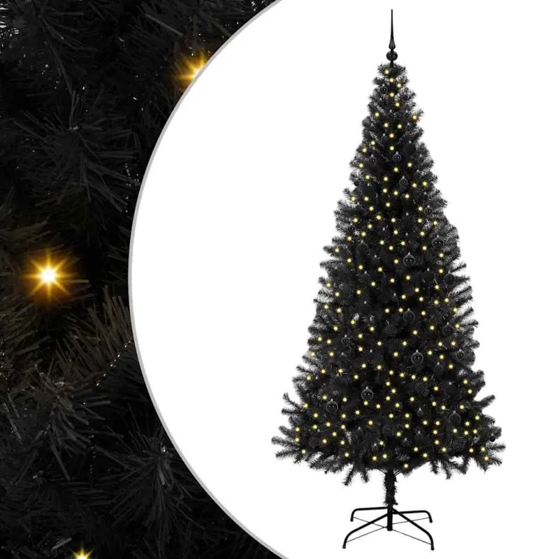 Kalėdų eglutė su 300 LED s stovu Juoda 240 cm PVC
