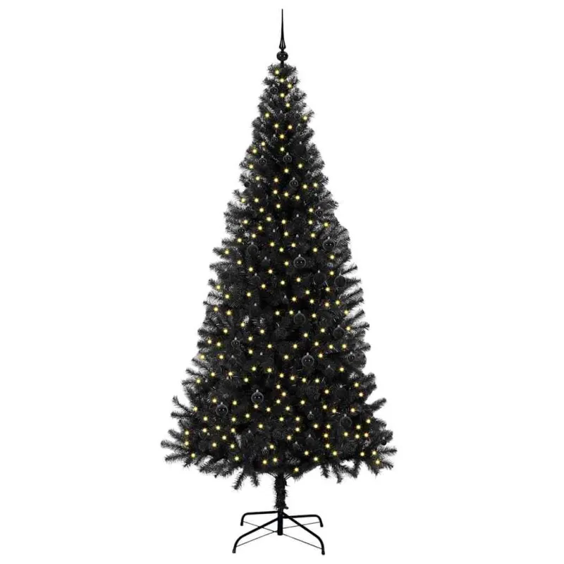 Kalėdų eglutė su 300 LED s stovu Juoda 240 cm PVC