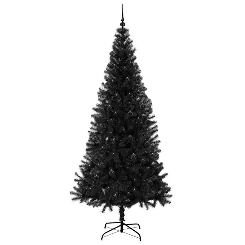 Kalėdų eglutė su 300 LED s stovu Juoda 240 cm PVC