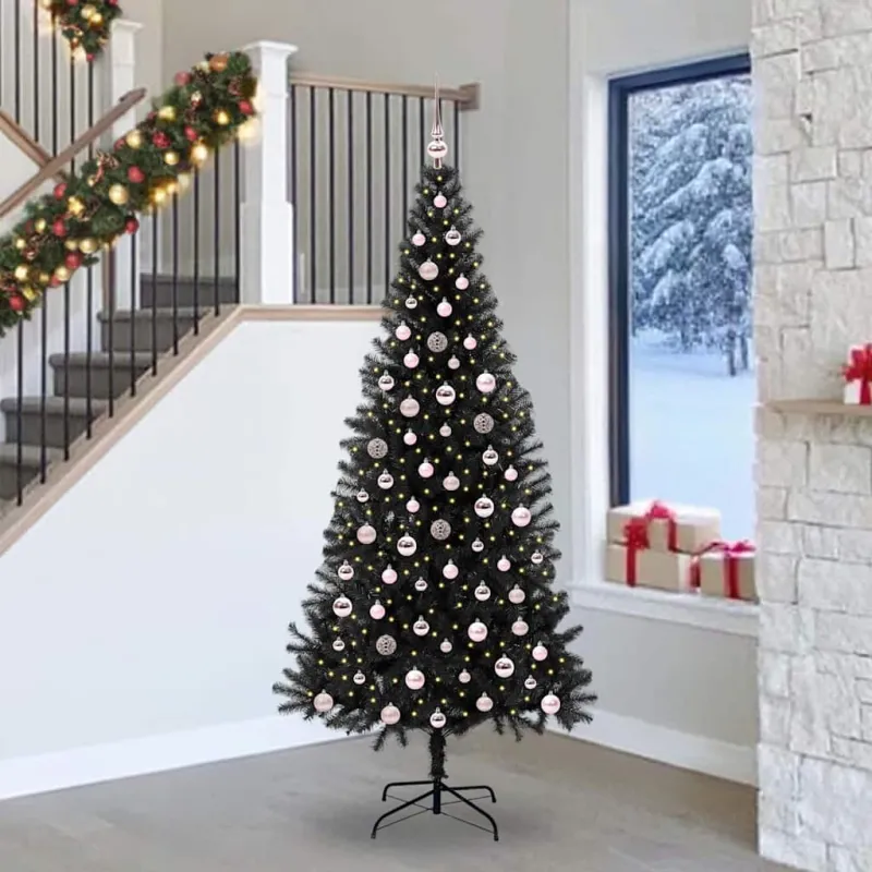 Kalėdų eglutė su 300 LED s stovu Juoda 240 cm PVC
