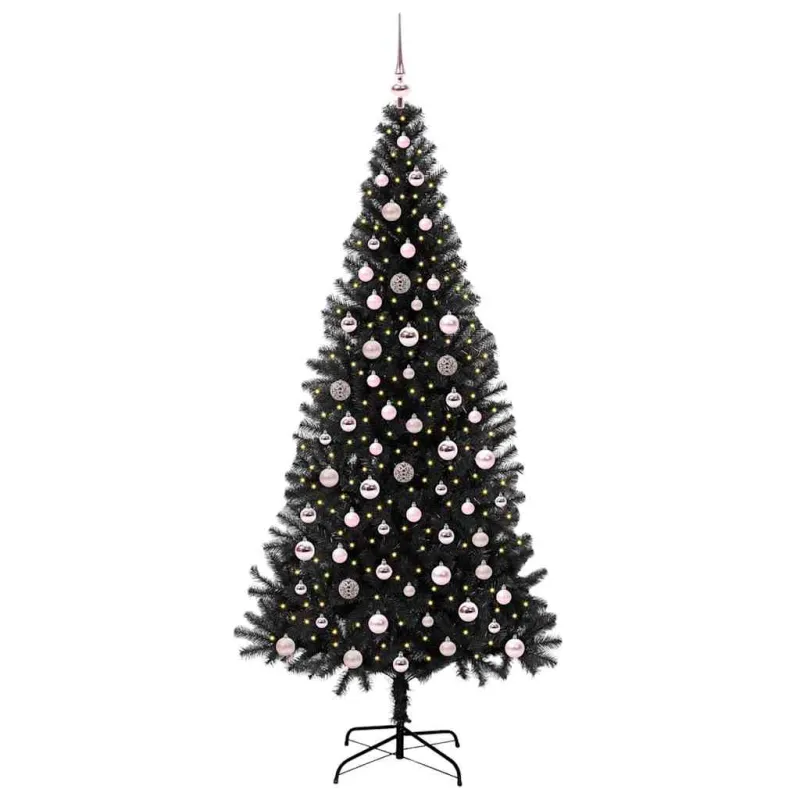 Kalėdų eglutė su 300 LED s stovu Juoda 240 cm PVC